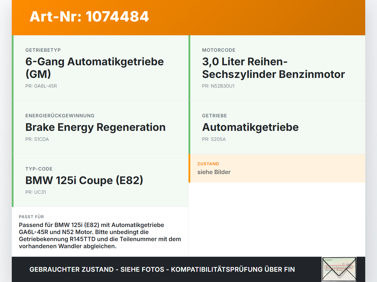 BMW 1er E82 07-11 3,0 160KW Autom Wandler Drehmomentwandler für Getriebe R145TTD BMW 1er E82 07-11 18.06.2008... Vorschau 3