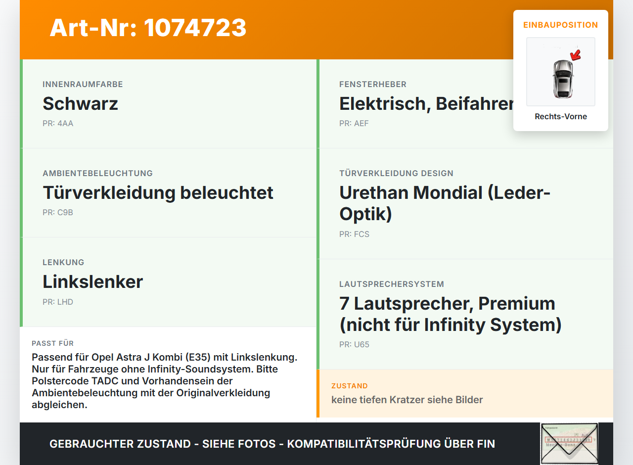 Opel Astra J 12-18 Kombi Türverkleidung Türpappe Rechts Vorne Opel Astra J 12-18 01.01.2013 13420417 gebraucht Vorschau 3