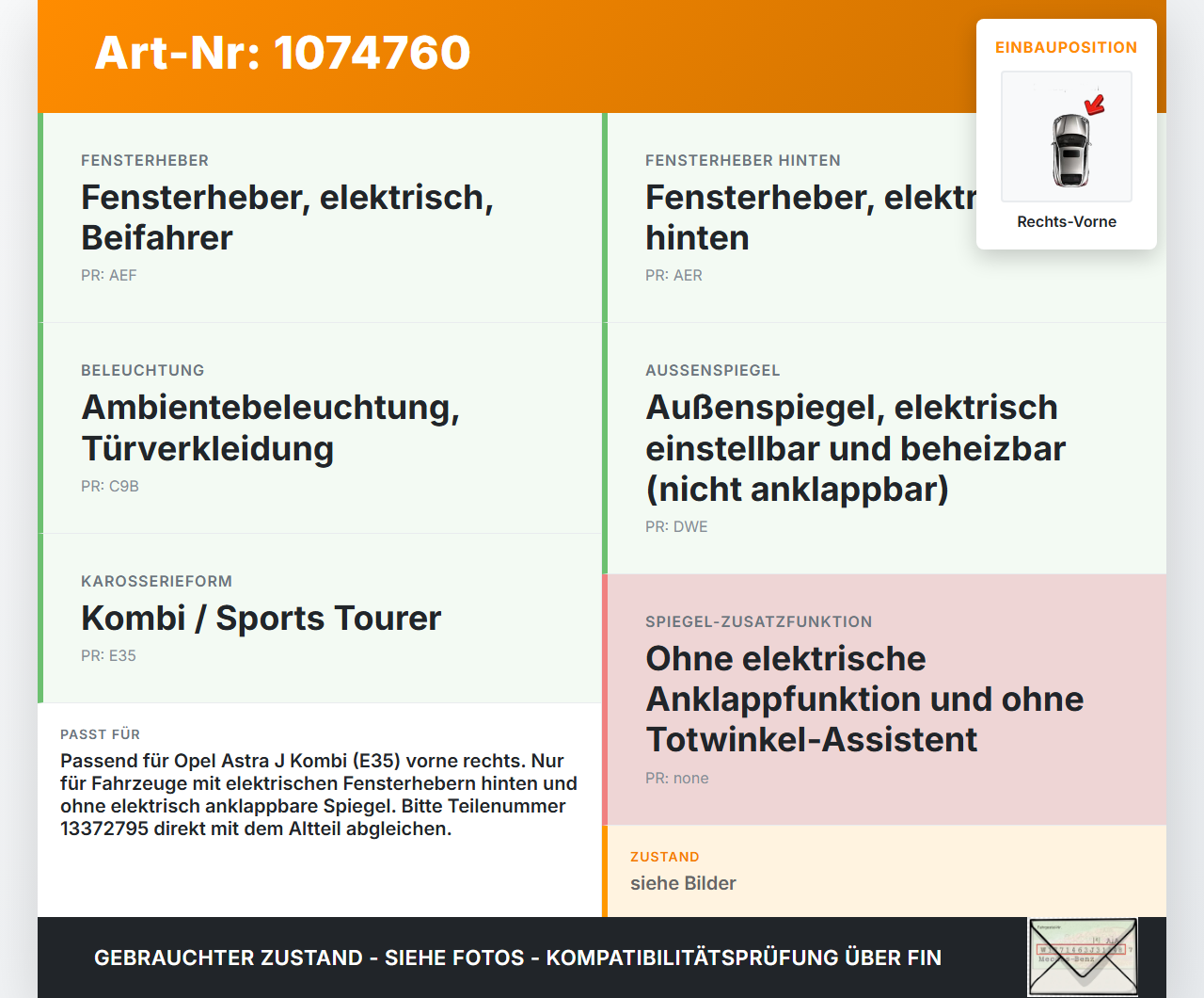Opel Astra J 12-18 Kombi Kabelbaum für Tür und Fensterheber Rechts Vorne Opel Astra J 12-18 01.01.2013 13372795... Vorschau 3