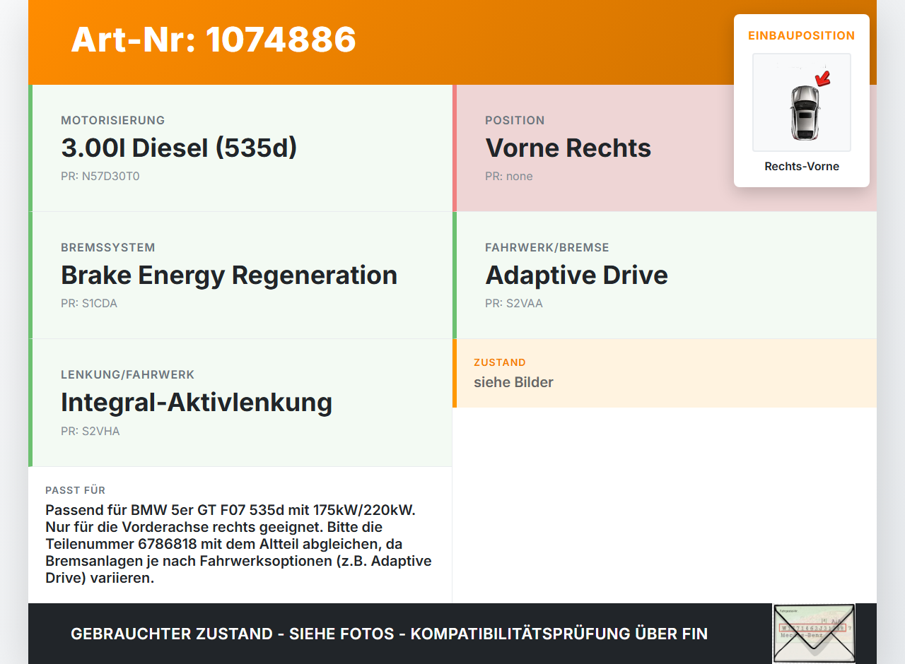 BMW 5er GT F07 09-13 3,0 175KW Bremssattel Bremszange Vorne Rechts BMW 5er GT F07 09-13 28.03.2011 3411-6786818... Vorschau 3