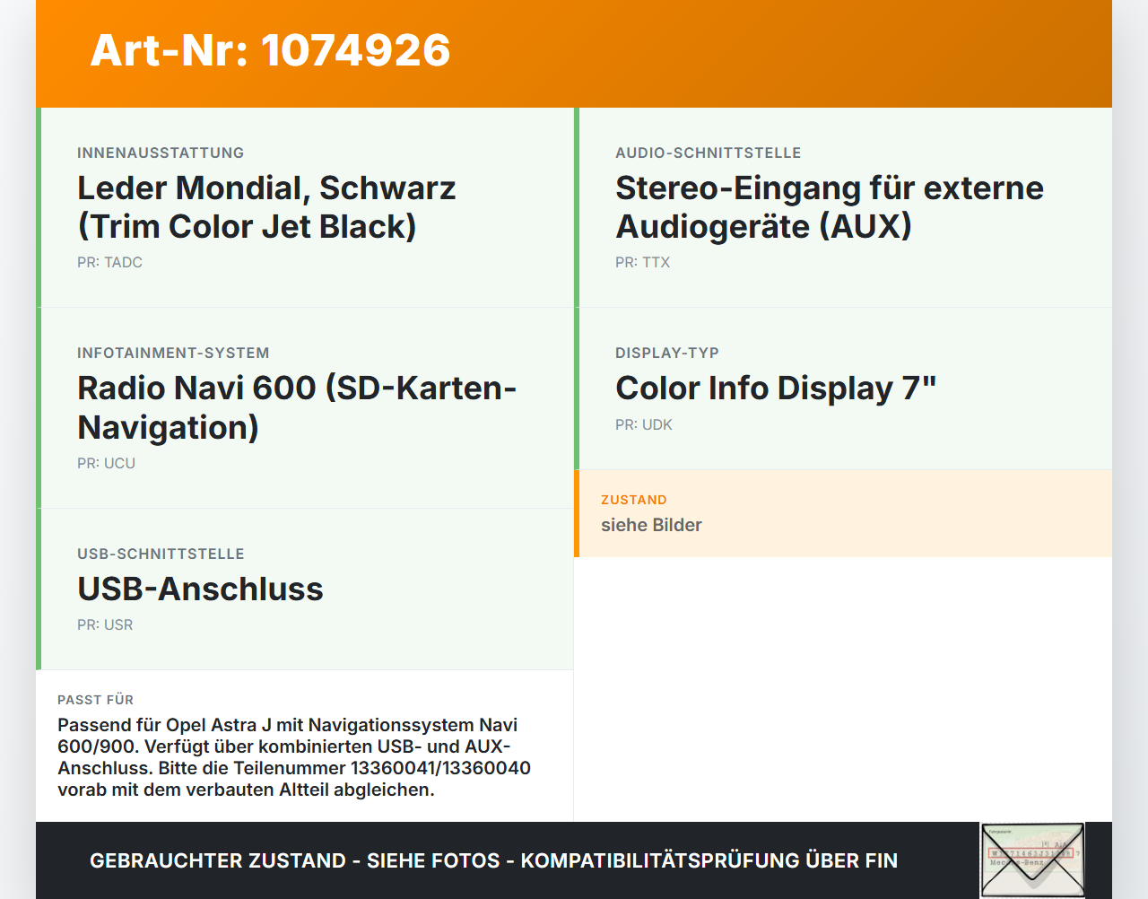 Opel Astra J 12-18 USB AUX Buchse Anschluss Opel Astra J 12-18 01.01.2013 13360040 gebraucht Vorschau 3