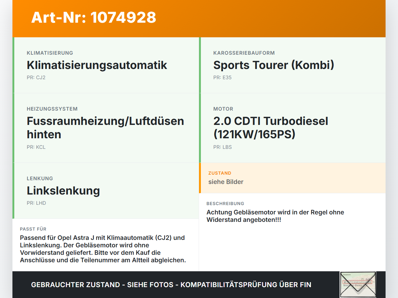 Opel Astra J 12-18 Gebläsemotor Lüftermotor Heizungsgebläse Opel Astra J 12-18 01.01.2013 13276230 U7253002 gebraucht Vorschau 3