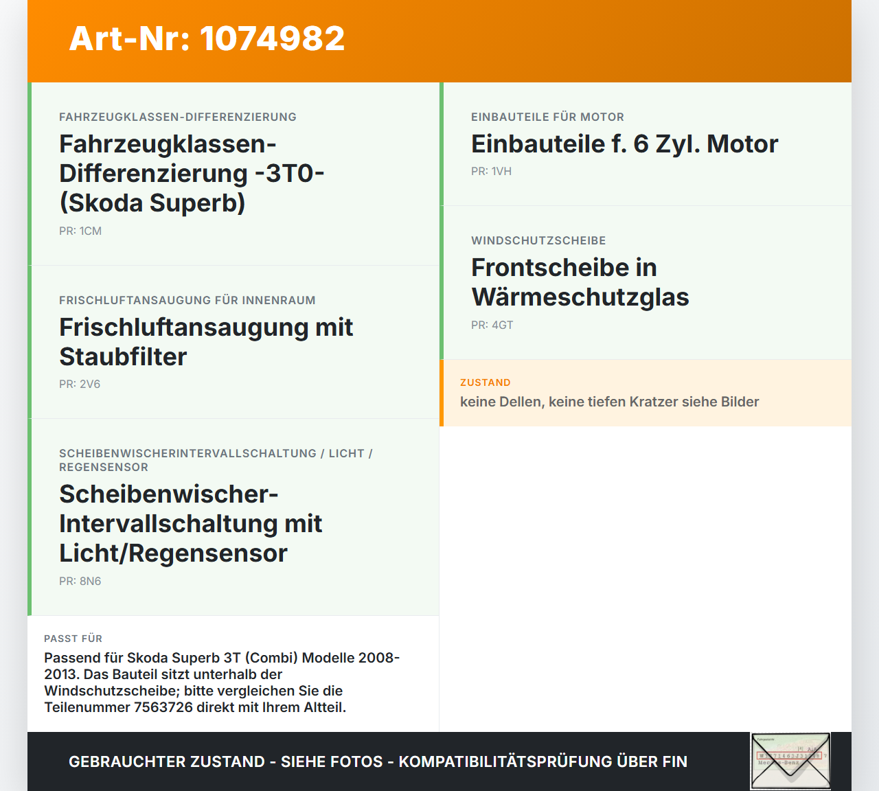 Skoda Superb 3T5 08-13 Wasserabweiser Wasserleitblech Skoda Superb 3T5 08-13 21.01.2011 1840-7563726 3T0807082 gebraucht Vorschau 3