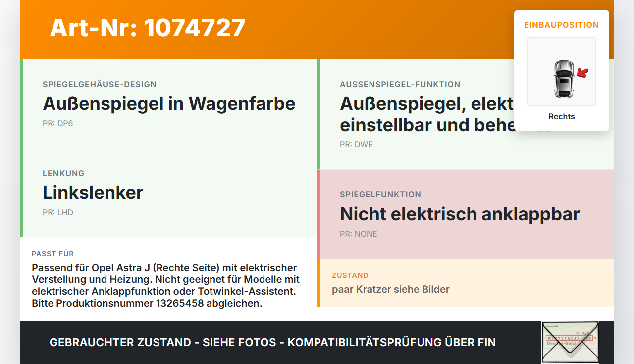 Opel Astra J 12-18 Spiegel Aussenspiegel Rechts GAZ Opel Astra J 12-18 01.01.2013 13308360 gebraucht Vorschau 3
