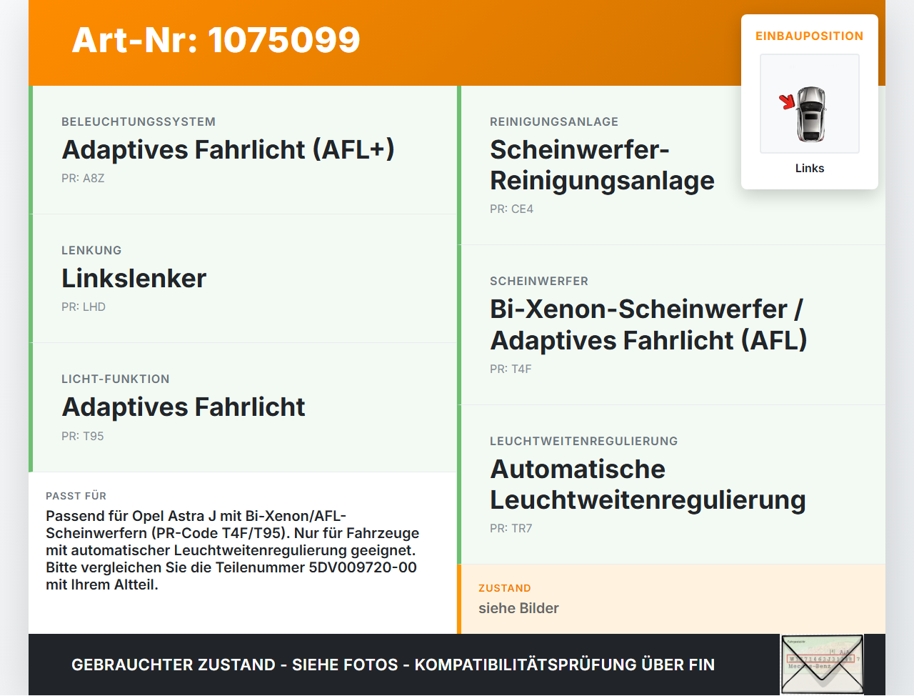 Opel Astra J 12-18 Xenon Vorschaltgerät Links Opel Astra J 12-18 01.01.2013 13366017 5DV009720-00 22018451 gebraucht Vorschau 3