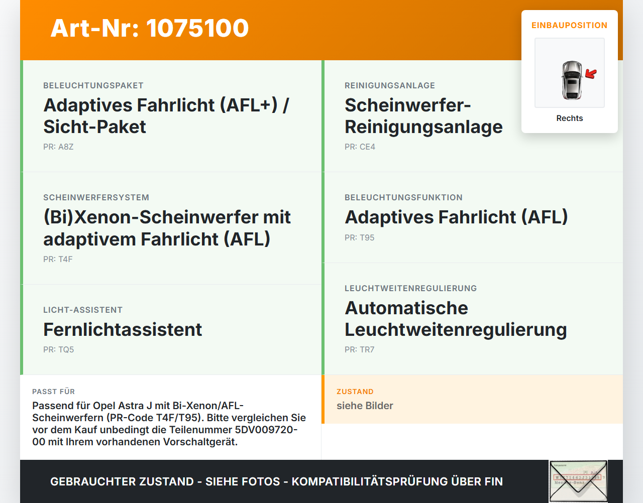Opel Astra J 12-18 Xenon Vorschaltgerät Rechts Opel Astra J 12-18 01.01.2013 13366017 5DV009720-00 22003862 gebraucht Vorschau 3