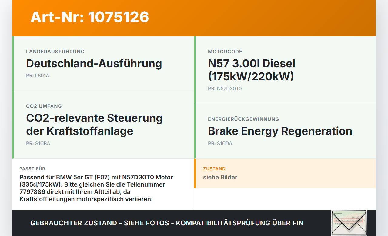 BMW 5er GT F07 09-13 3,0 175KW Hochdruck Leitung Kraftstoffleitung BMW 5er GT F07 09-13 28.03.2011 1353-7797886... Vorschau 3