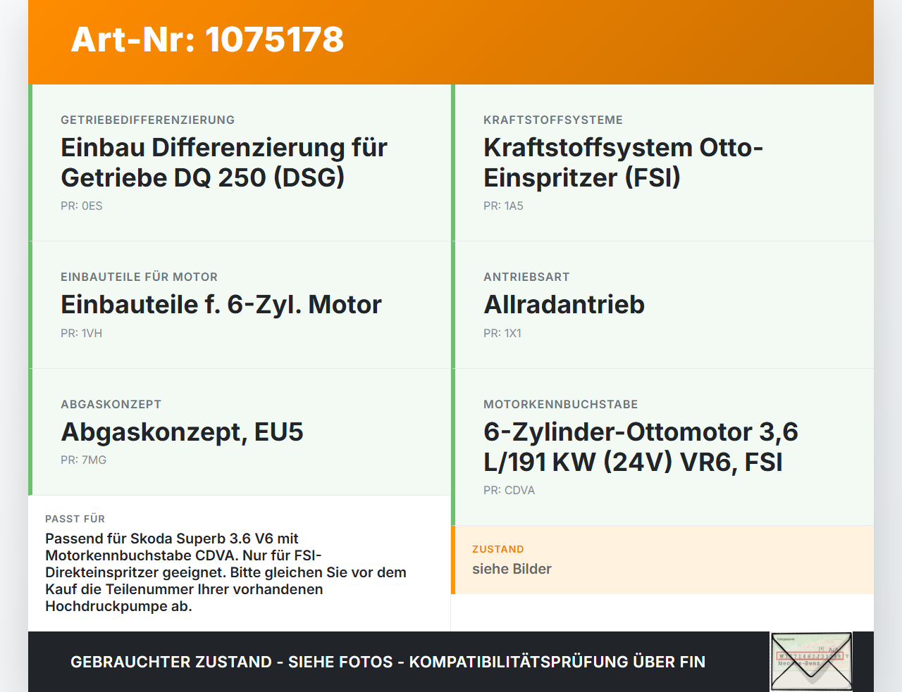 Skoda Superb 3T5 08-13 3,6 191KW Einspritzpumpe Hochdruckpumpe Benzinpumpe Skoda Superb 3T5 08-13 21.01.2011... Vorschau 3