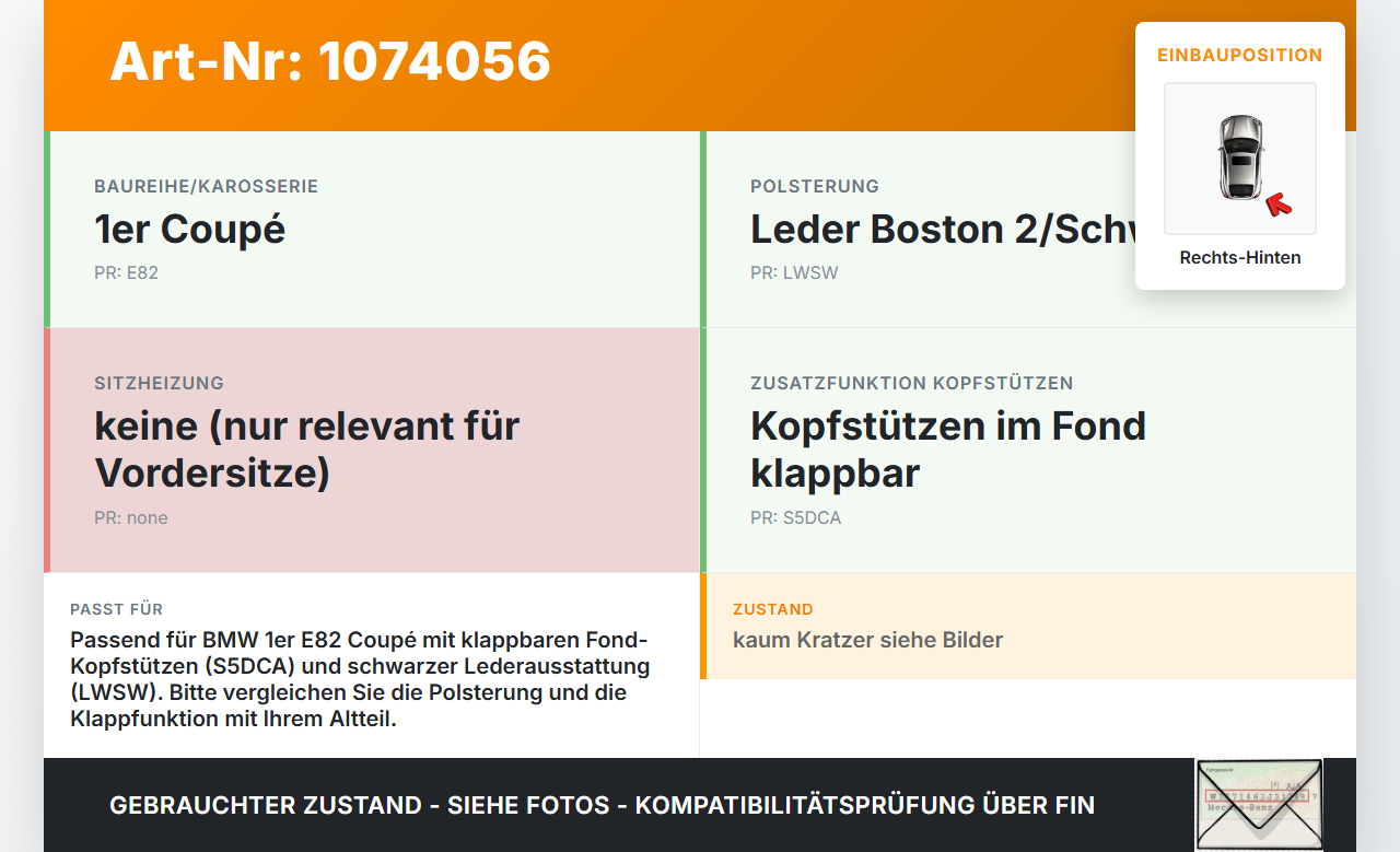 BMW 1er E82 07-11 Kopfstütze Rechts Hinten BMW 1er E82 07-11 18.06.2008 7246679 52207246679 gebraucht Vorschau 3