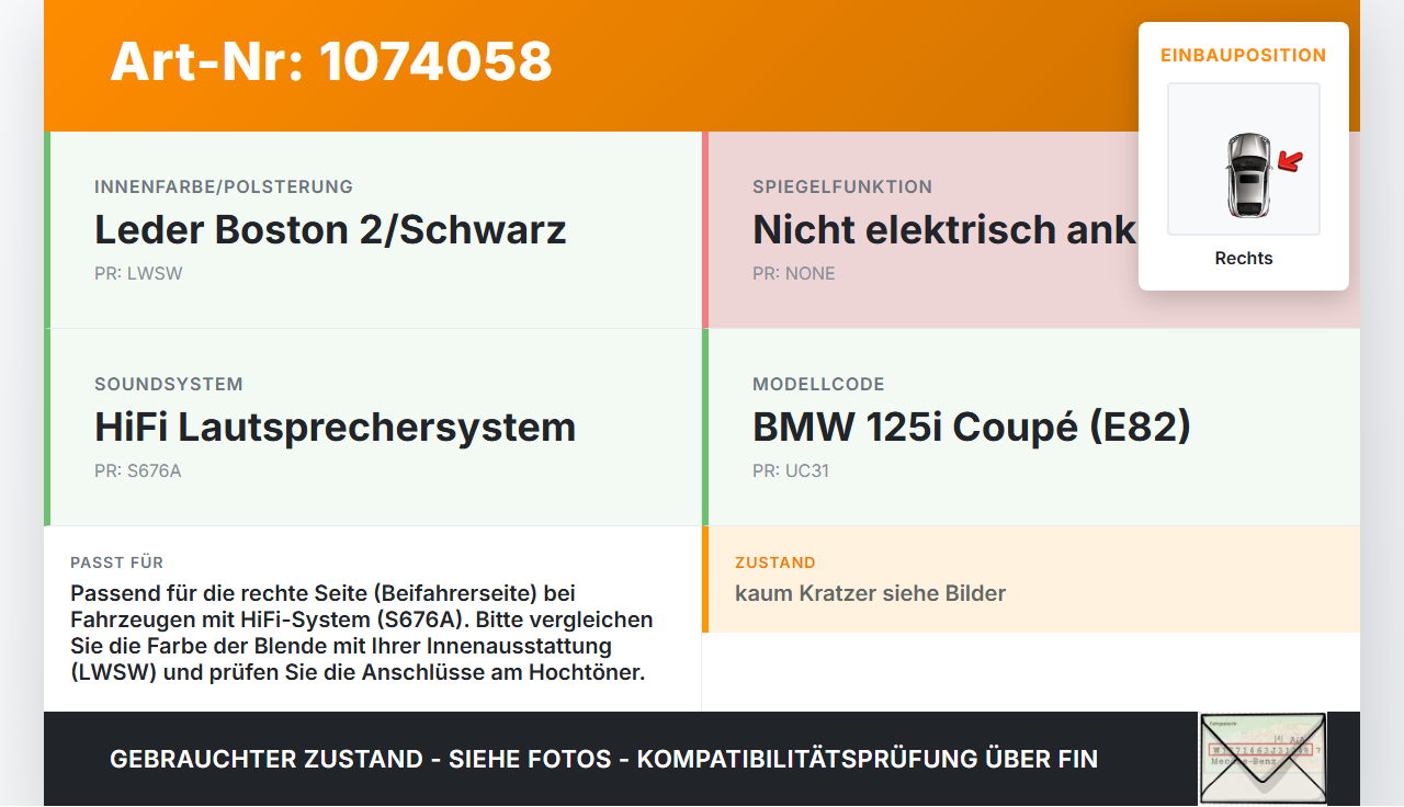 BMW 1er E82 07-11 Hochtöner Spiegeldreieck Lautsprecher Rechts BMW 1er E82 07-11 18.06.2008 6964012 65136964012... Vorschau 3