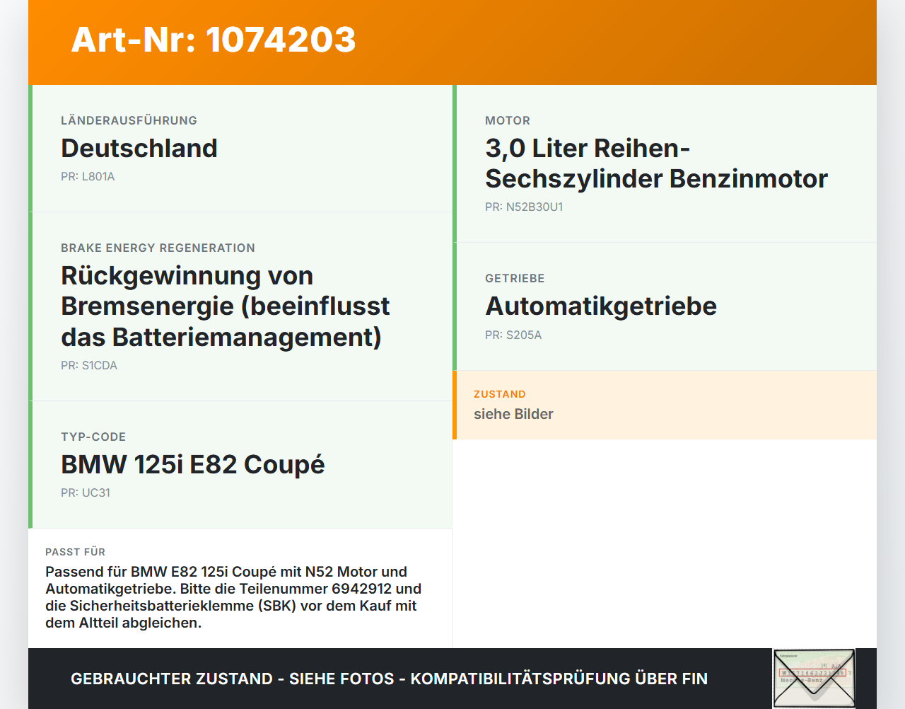 BMW 1er E82 07-11 Coupe Batteriekabel Plus Sicherheitsbatterieklemme BMW 1er E82 07-11 18.06.2008 6971370... Vorschau 3