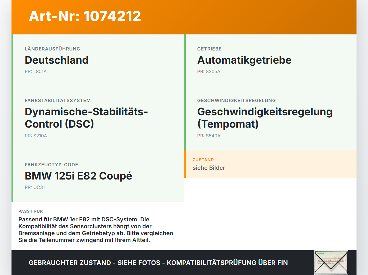 BMW 1er E82 07-11 3,0 160KW Drehratensensor Querbeschleunigungssensor ESP Sensorcluster BMW 1er E82 07-11... Vorschau 3