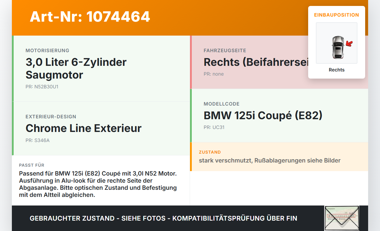 BMW 1er E82 07-11 3,0 160KW Endrohrblende Auspuffblende Endrohr Auspuff Rechts BMW 1er E82 07-11 18.06.2008 7577998... Vorschau 3