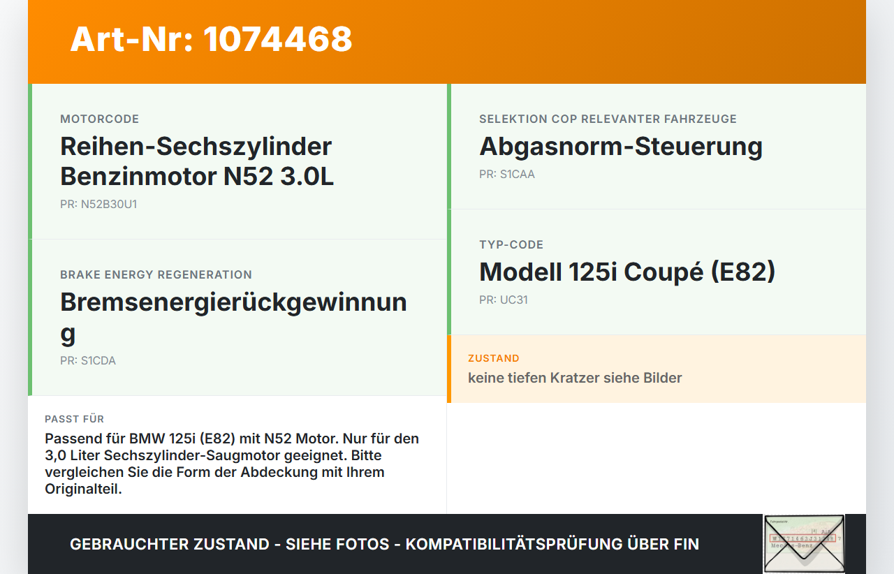 BMW 1er E82 07-11 3,0 160KW N52B30A Zündspulenabdeckung Deckel Motorabdeckung BMW 1er E82 07-11 18.06.2008... Vorschau 3