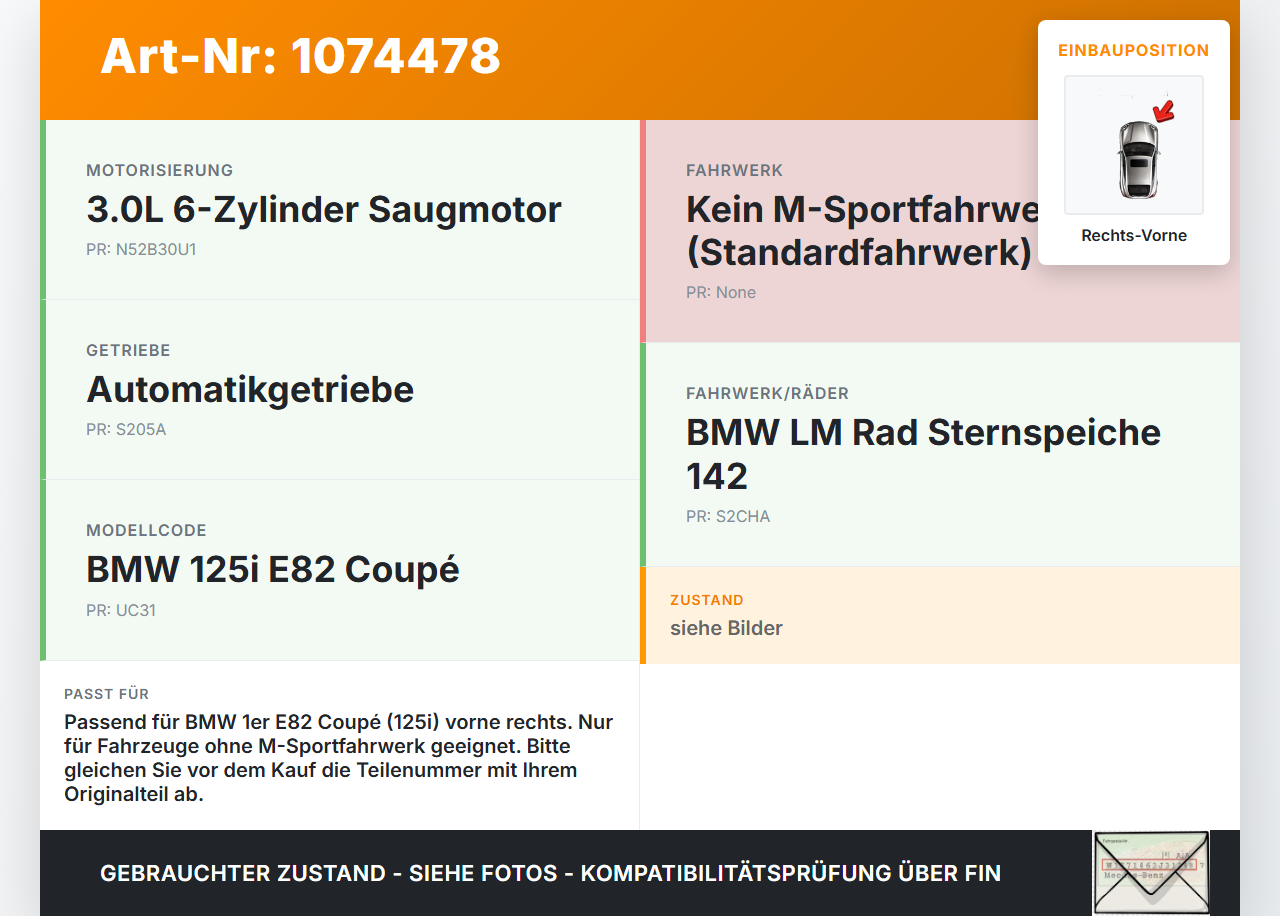 BMW 1er E82 07-11 Coupe Stossdämpfer Federbein Vorne Rechts BMW 1er E82 07-11 18.06.2008 6786022 31316786022... Vorschau 3