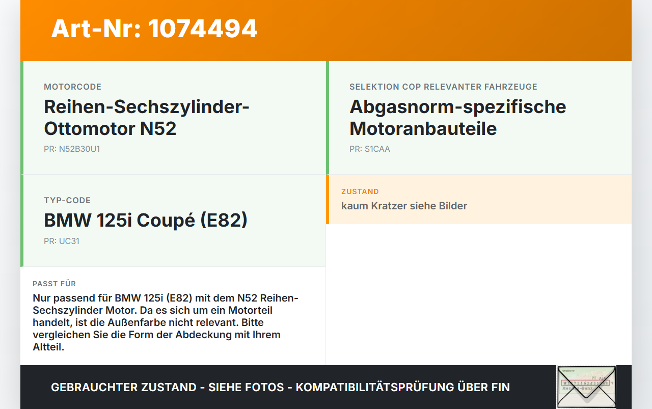 BMW 1er E82 07-11 3,0 160KW N52B30A Abdeckung für Ansaugbrücke Ansaugleitung Deckel Motorabdeckung BMW 1er E82... Vorschau 3