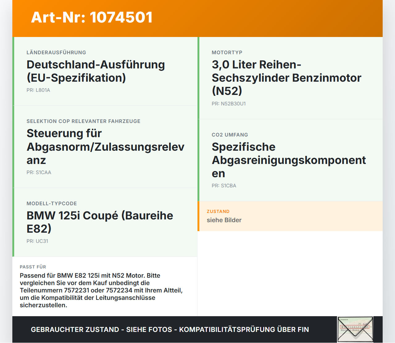 BMW 1er E82 07-11 3,0 160KW Tankentlüftungsventil Ventil BMW 1er E82 07-11 18.06.2008 7618643 13907618643 7572234... Vorschau 3