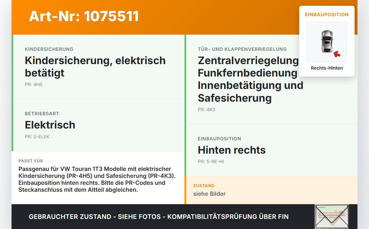 VW Touran 1T3 10-15 Türschloss Stellmotor Zentralverriegelung Rechts Hinten VW Touran 1T3 10-15 05.04.2011... Vorschau 3