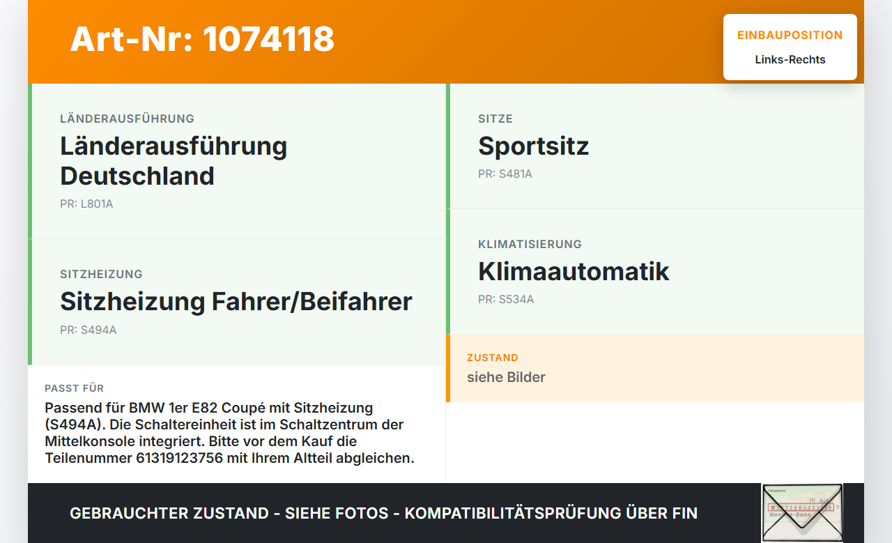 BMW 1er E82 07-11 Sitzheizung Schalter Regler Links und Rechts BMW 1er E82 07-11 18.06.2008 9123756 61319123756... Vorschau 3