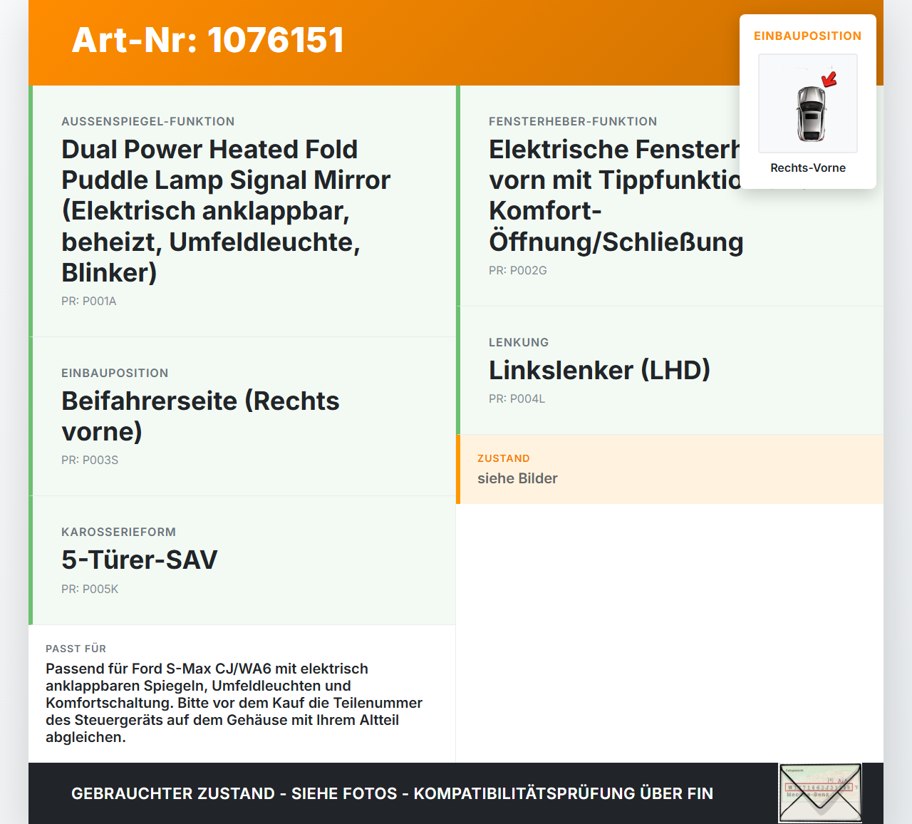 Ford S-Max CJ WA6 15-19 Steuergerät ECU Modul SG für Beifahrer Tür Rechts Vorne Ford S-Max CJ WA6 15-19 11.09.2017... Vorschau 3