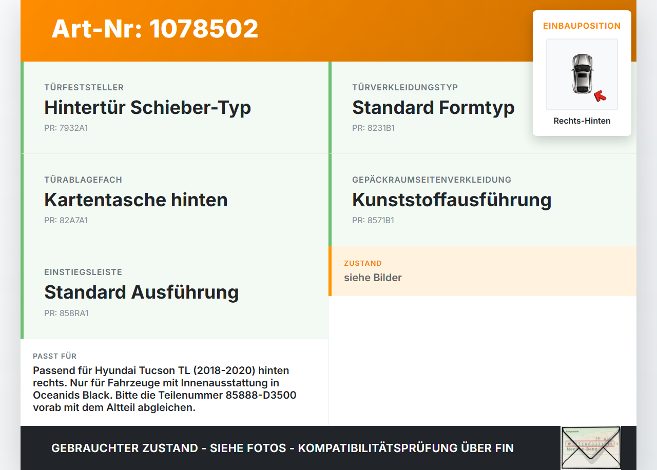 Hyundai Tucson TL 18-20 Einstiegsleiste Rechts Hinten Hyundai Tucson TL 18-20 06.11.2019 85888D3500TRY 85888-D3500... Vorschau 3