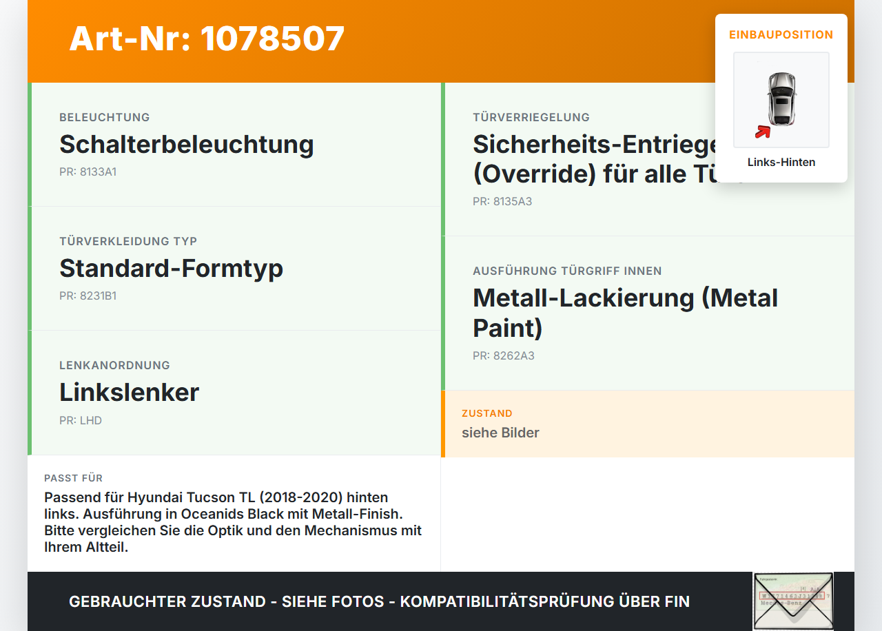 Hyundai Tucson TL 18-20 Türgriff Griffmuschel Griff Innen Links Hinten Hyundai Tucson TL 18-20 06.11.2019... Vorschau 3