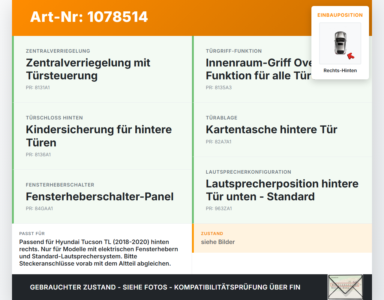 Hyundai Tucson TL 18-20 Kabelbaum Leitungssatz für Tür und Fensterheber Hinten Rechts Hyundai Tucson TL 18-20... Vorschau 3