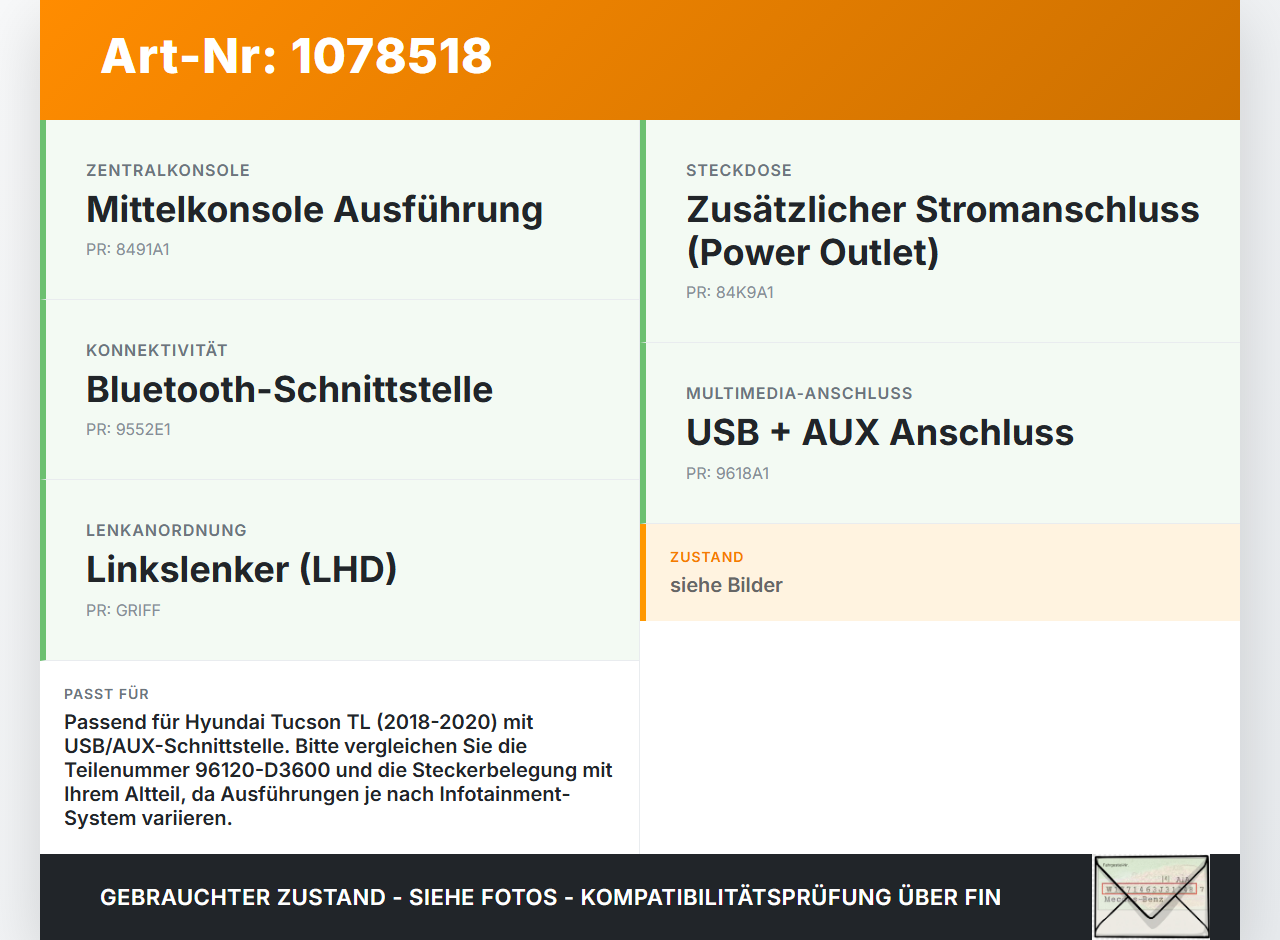Hyundai Tucson TL 18-20 Zigarettenanzünder m. Buchse Aux USB Hyundai Tucson TL 18-20 06.11.2019 96120D3600... Vorschau 3