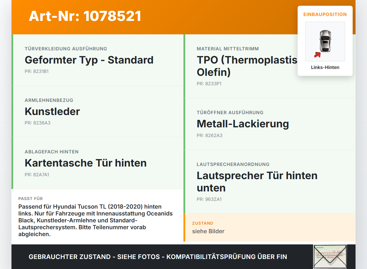Hyundai Tucson TL 18-20 Türverkleidung Türpappe Links Hinten Hyundai Tucson TL 18-20 06.11.2019 83307D7030MPP gebraucht Vorschau 3