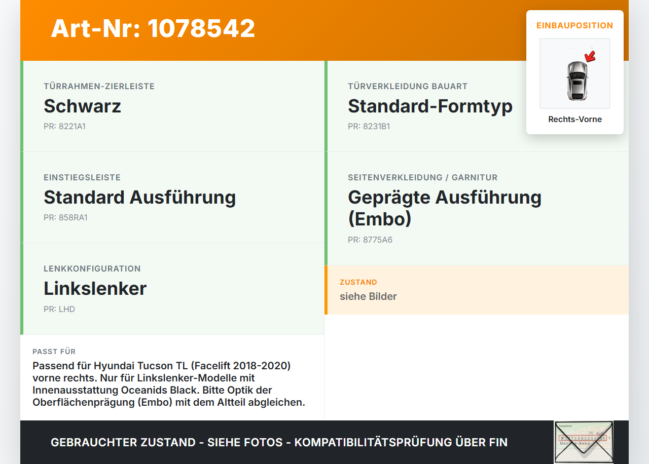 Hyundai Tucson TL 18-20 Einstiegsleiste Rechts Vorne Hyundai Tucson TL 18-20 06.11.2019 85883D3500TRY gebraucht Vorschau 3