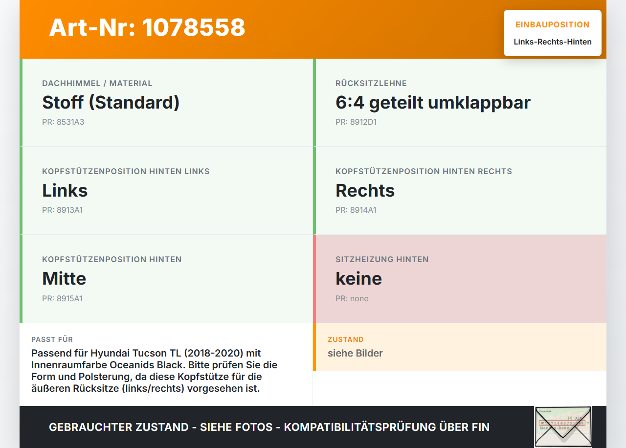 Hyundai Tucson TL 18-20 Kopfstütze Rechts oder Links Hinten Hyundai Tucson TL 18-20 06.11.2019 89700D7520NPK gebraucht Vorschau 3
