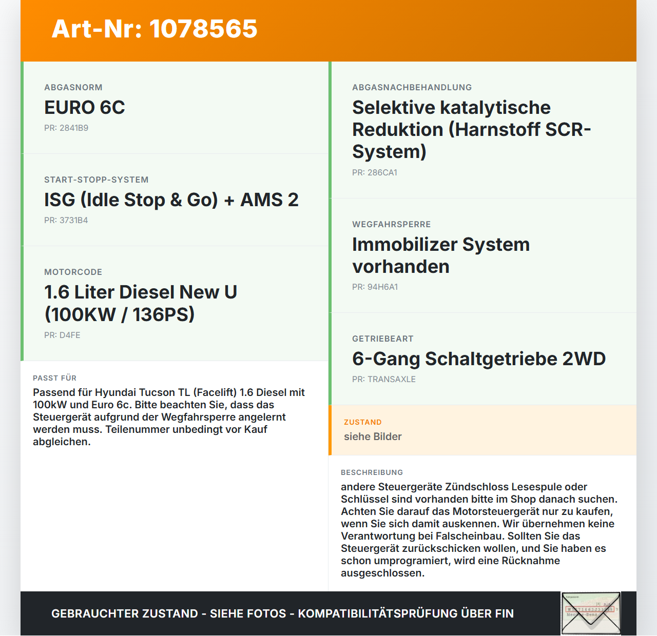 Hyundai Tucson TL 18-20 1,6 100KW Steuergerät ECU für Motor Motorsteuergerät Hyundai Tucson TL 18-20 06.11.2019... Vorschau 3