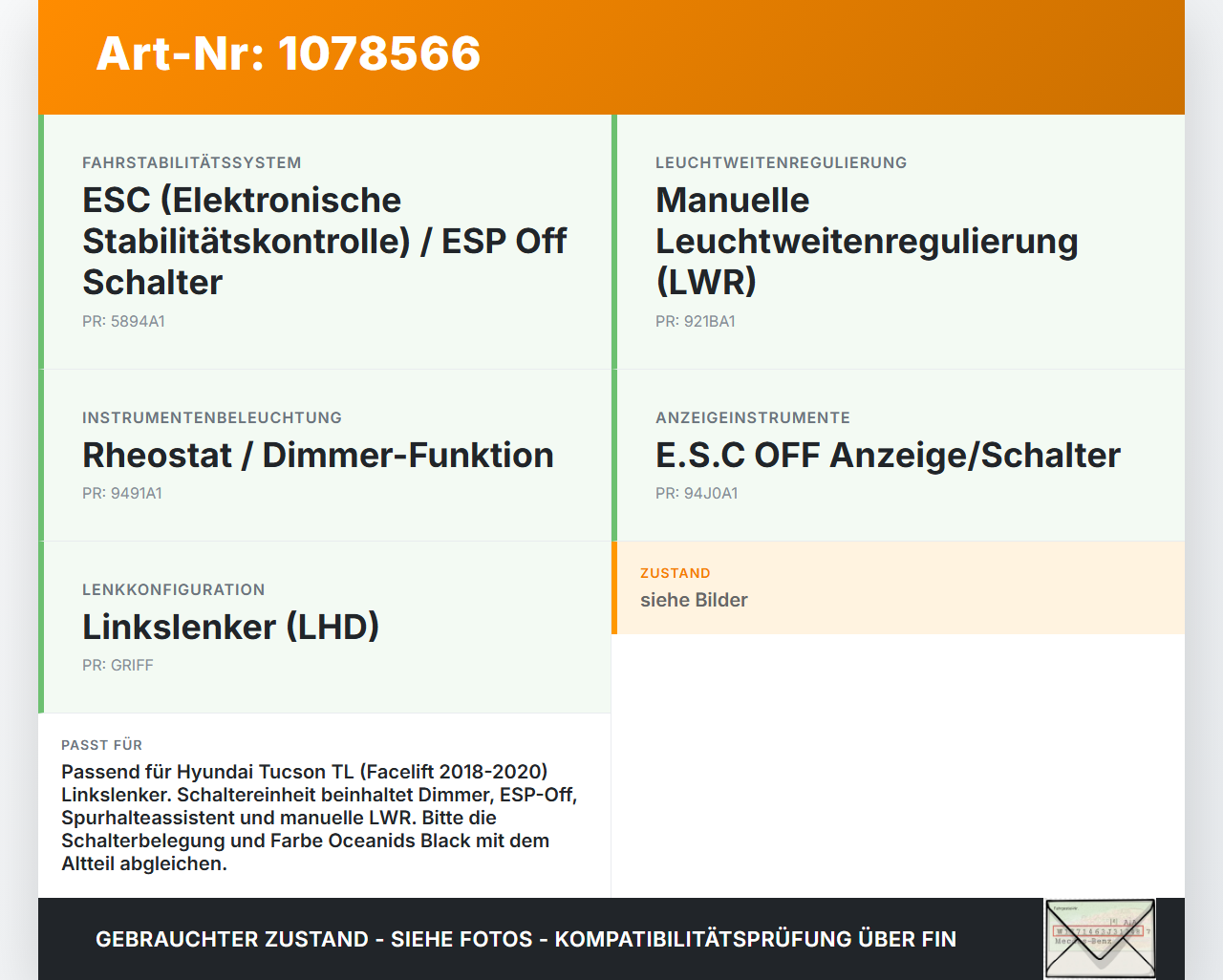 Hyundai Tucson TL 18-20 Schalter Dimmer Spurhalteassistent ESP Off LWR Hyundai Tucson TL 18-20 06.11.2019... Vorschau 3