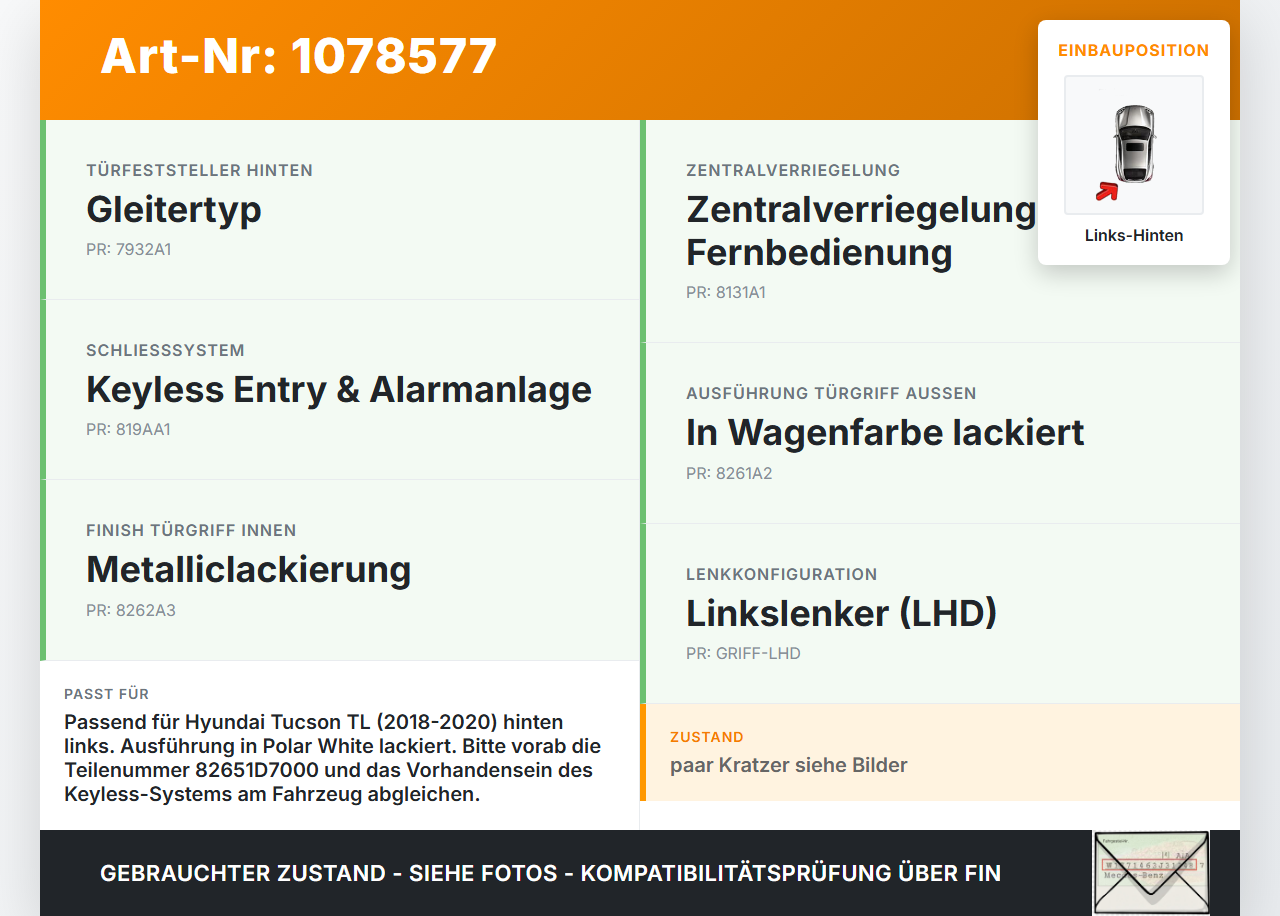 Hyundai Tucson TL 18-20 Türgriff Griff aussen Links Hinten Hyundai Tucson TL 18-20 06.11.2019 82651D7000 gebraucht Vorschau 3