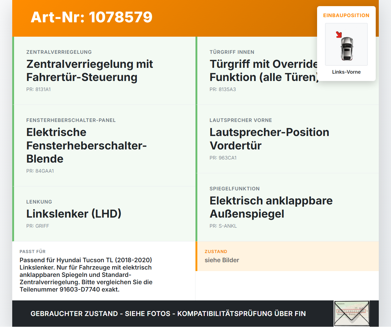Hyundai Tucson TL 18-20 Kabelbaum Tür und Fensterheber Links Vorne Hyundai Tucson TL 18-20 06.11.2019 91603D7740... Vorschau 3