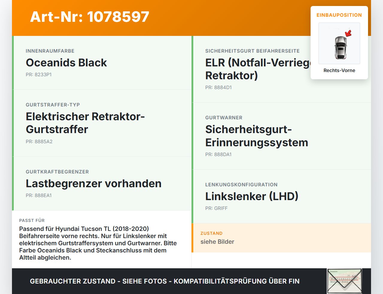 Hyundai Tucson TL 18-20 Gurtschloss Sicherheitsgurt Rechts Vorne Hyundai Tucson TL 18-20 06.11.2019 88840D7000TRY... Vorschau 3