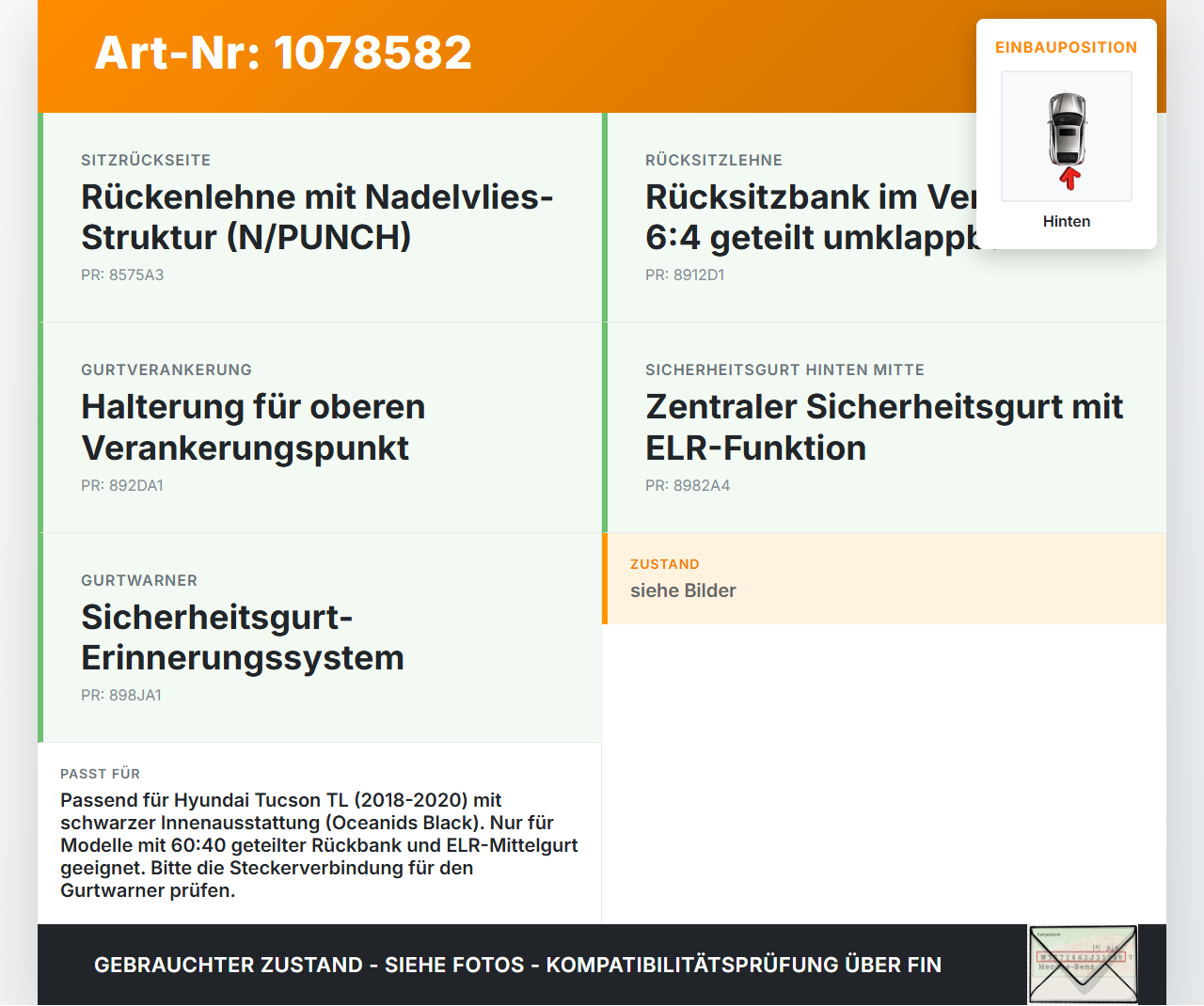 Hyundai Tucson TL 18-20 Gurtschloss Mitte Hinten Hyundai Tucson TL 18-20 06.11.2019 89860D7000TRY gebraucht Vorschau 3