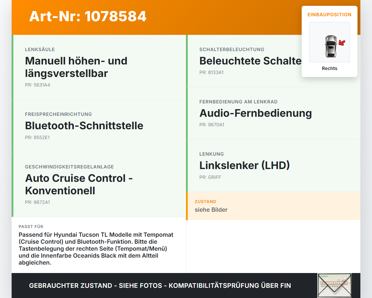 Hyundai Tucson TL 18-20 Lenkradschalter Multifunktionstasten Schalter für Lenkrad Links Hyundai Tucson TL 18-20... Vorschau 3