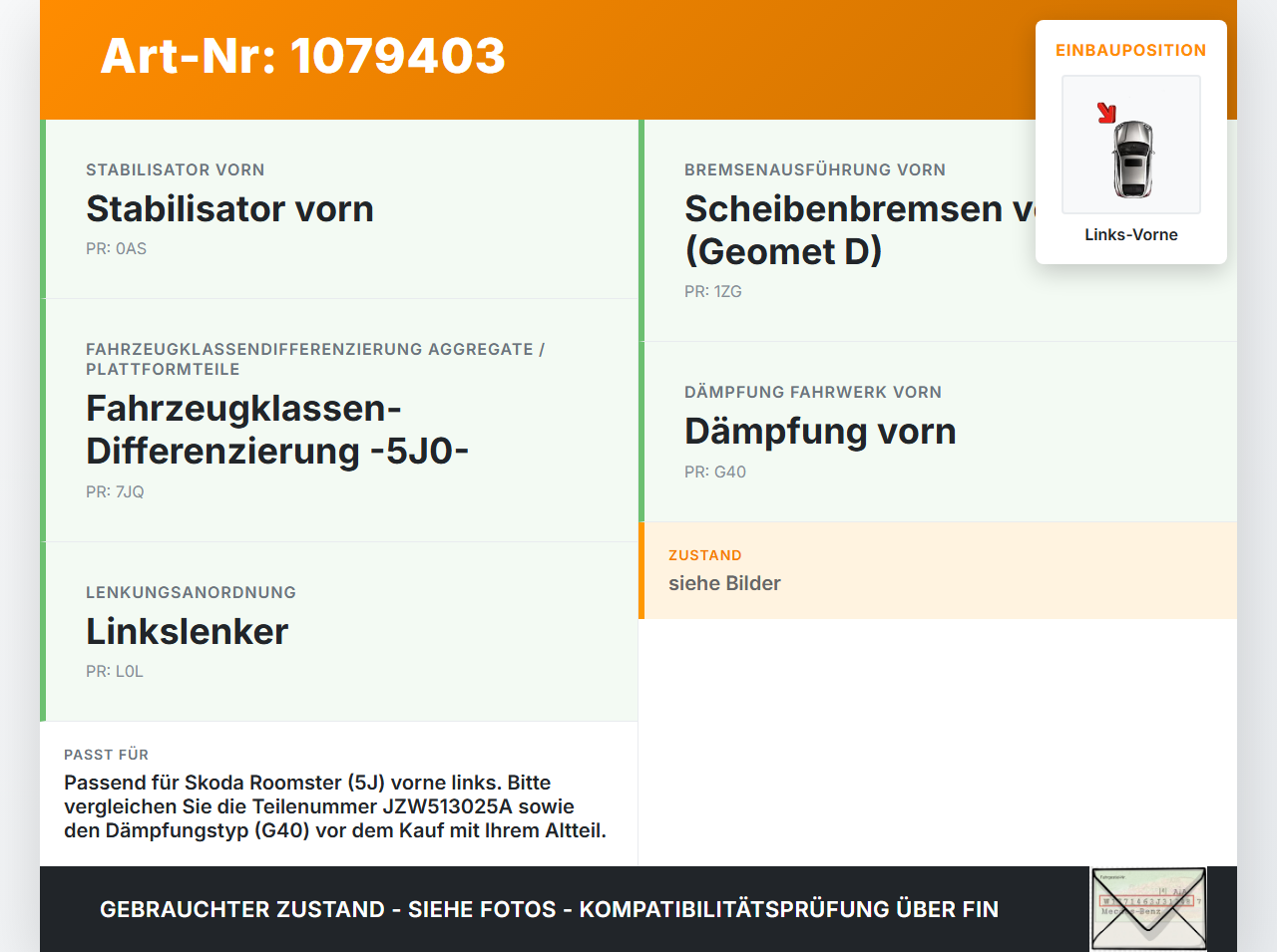 Skoda Roomster 5J 5J7 10-15 Kombi Stossdämpfer Federbein Vorne Links Skoda Roomster 5J 5J7 10-15 09.09.2011... Vorschau 3