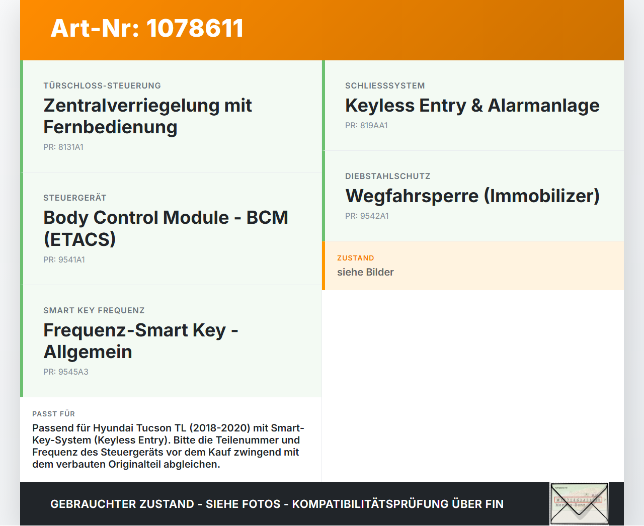 Hyundai Tucson TL 18-20 Keyless Smart Key Steuergerät ECU Modul Empfänger Hyundai Tucson TL 18-20 06.11.2019... Vorschau 3