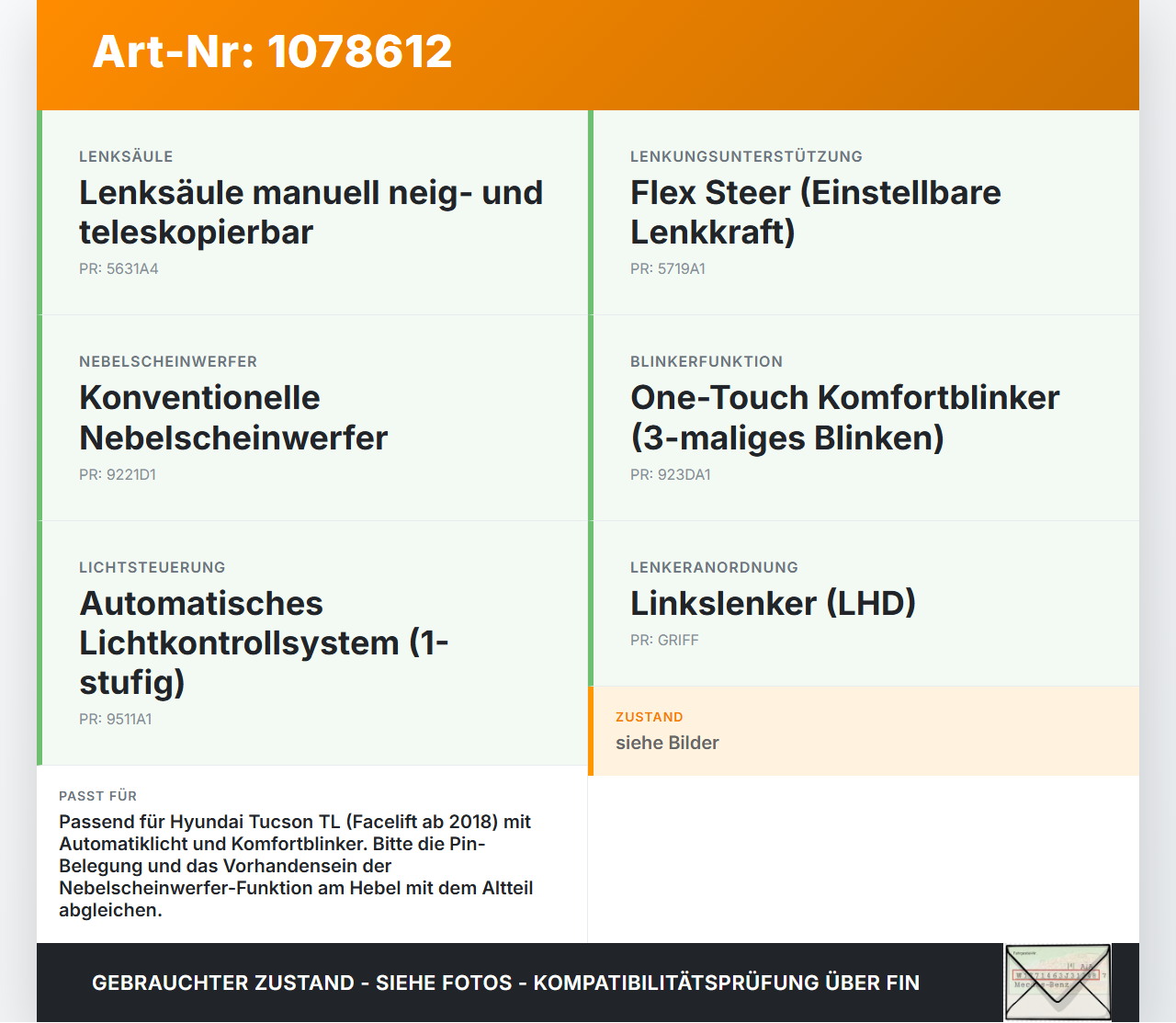 Hyundai Tucson TL 18-20 Lenkstockschalter Blinker Wischer Kombischalter Hyundai Tucson TL 18-20 06.11.2019... Vorschau 3