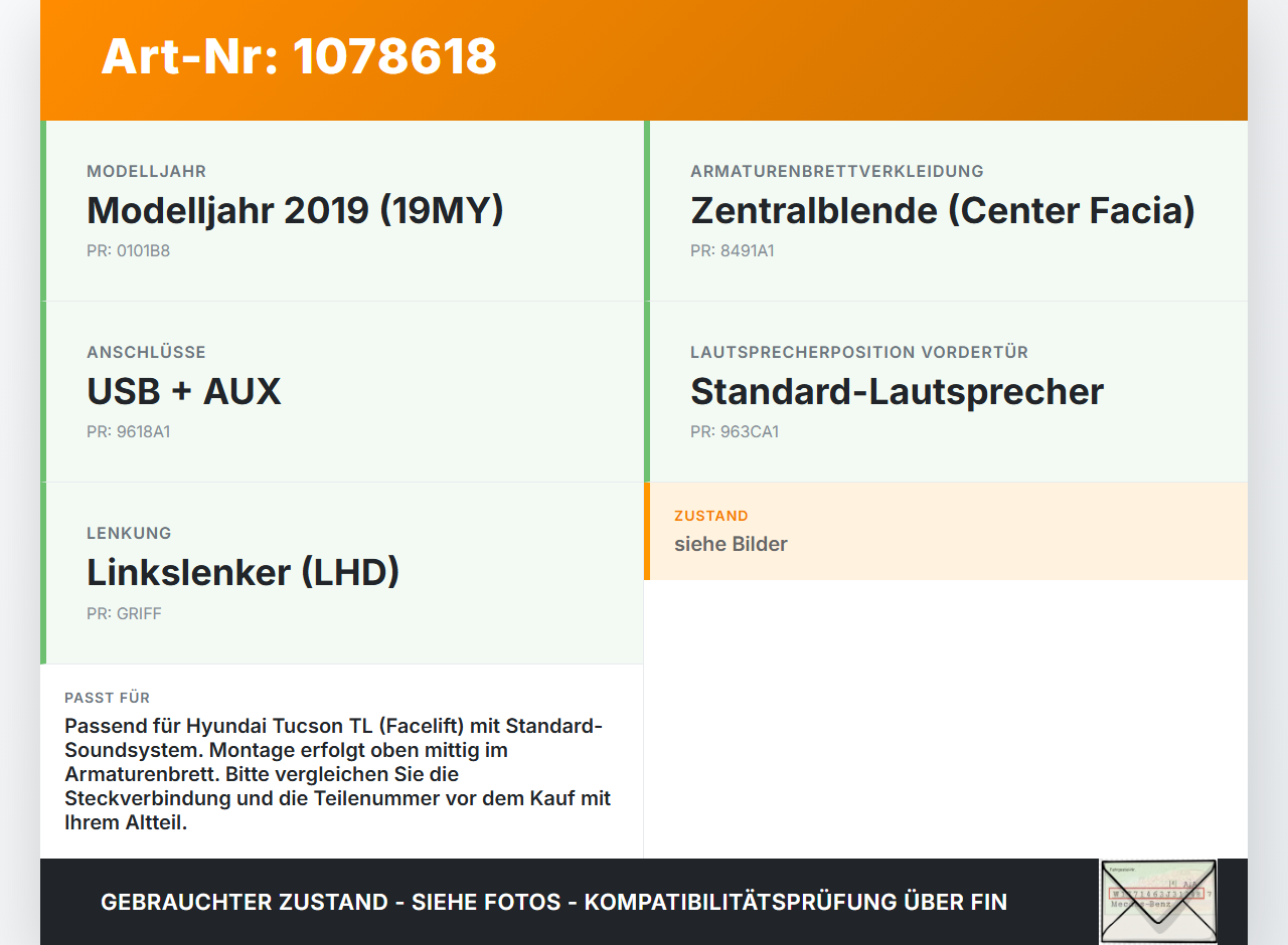 Hyundai Tucson TL 18-20 Lautsprecher Center Hyundai Tucson TL 18-20 06.11.2019 96390D3600 gebraucht Vorschau 3