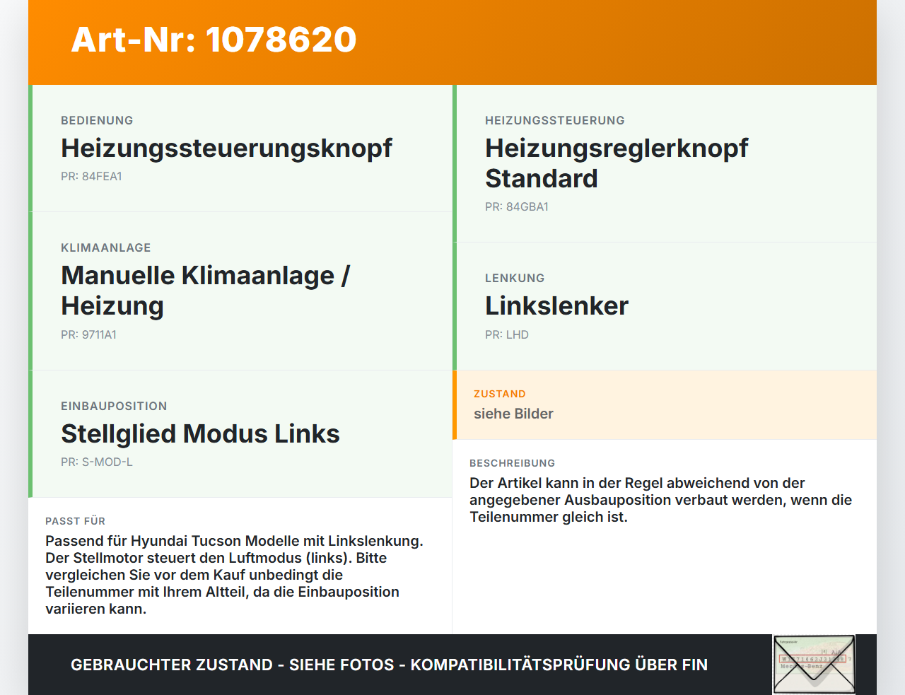 Hyundai Tucson TL 18-20 Luftklappenstellmotor Stellmotor Heizung Klappensteller Mode Hyundai Tucson TL 18-20... Vorschau 3