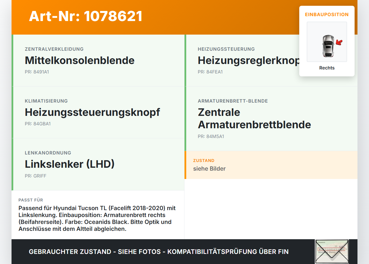 Hyundai Tucson TL 18-20 Luftdusche Luftdüse Rechts Hyundai Tucson TL 18-20 06.11.2019 97490D7AB0 gebraucht Vorschau 3