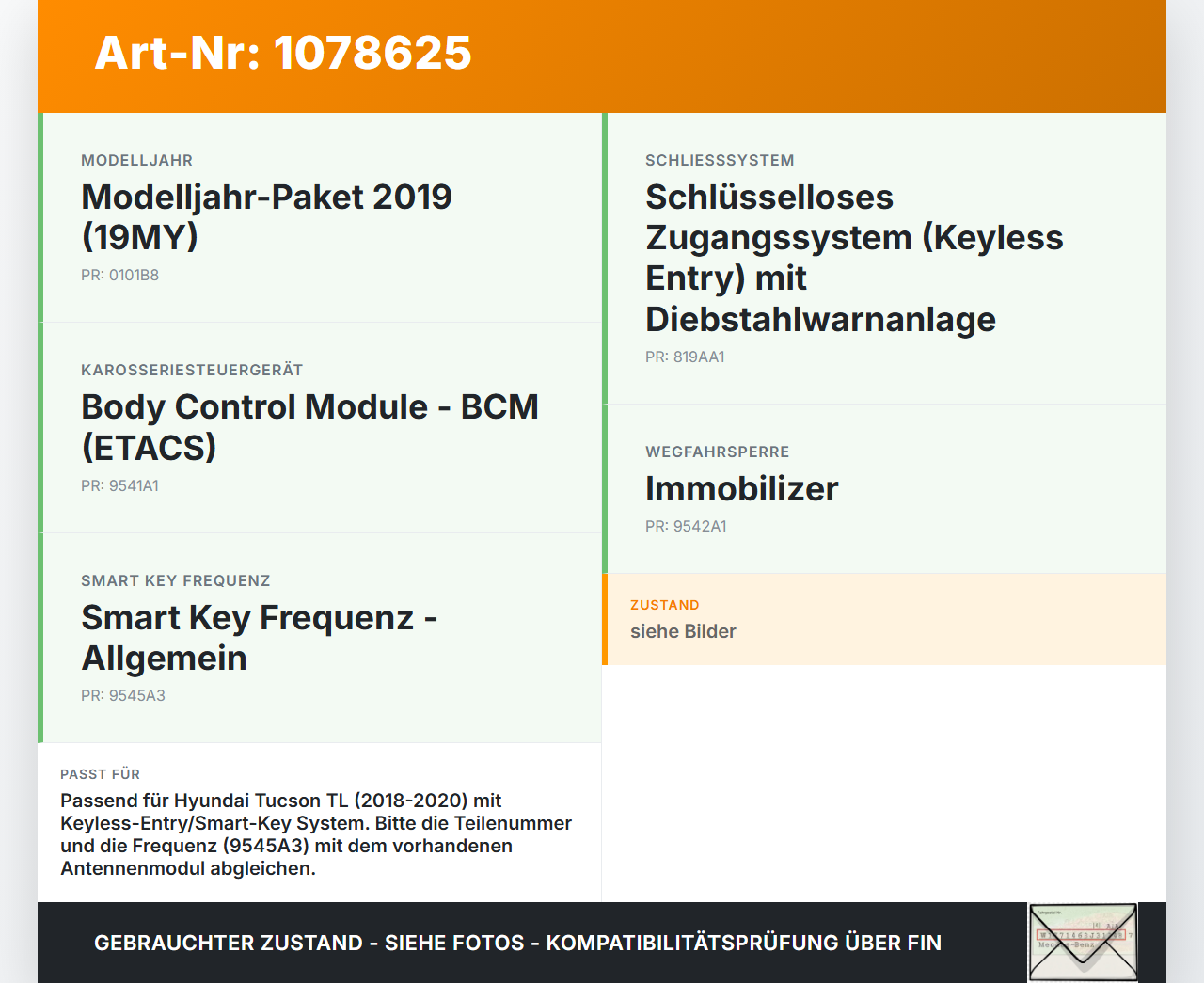 Hyundai Tucson TL 18-20 Keyless Entry Antenne Smart Key Antennenmodul Hyundai Tucson TL 18-20 06.11.2019 95420D3300... Vorschau 3