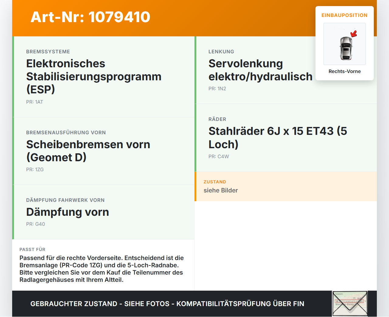 Skoda Roomster 5J 5J7 10-15 HTP 1,2 51KW Achsschenkel Radnabe Rechts Vorne Skoda Roomster 5J 5J7 10-15 09.09.2011... Vorschau 3