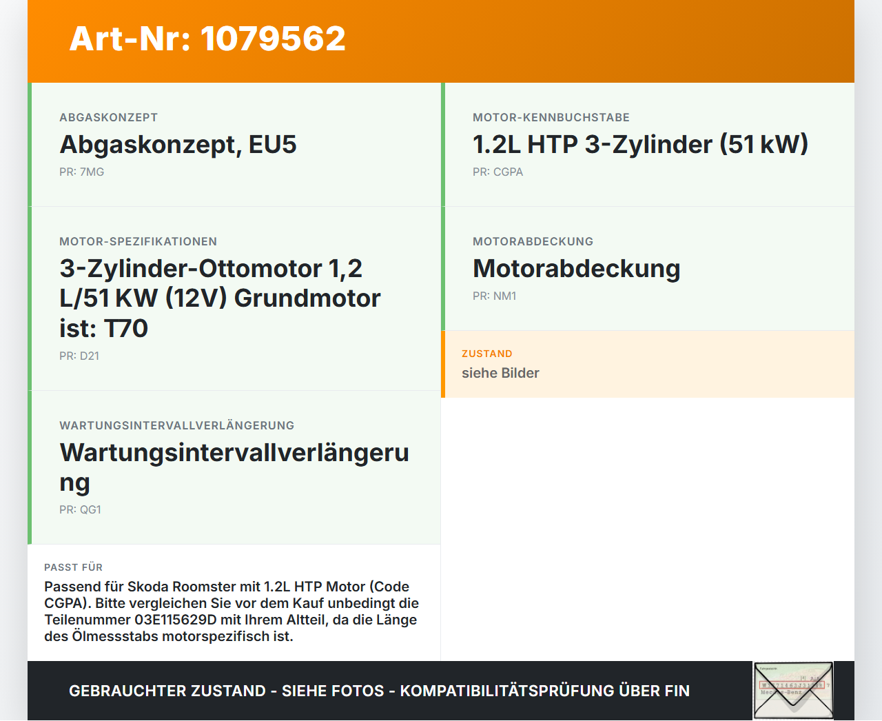 Skoda Roomster 5J 5J7 10-15 HTP 1,2 51KW CGPA Ölmessstab Öl Stab Skoda Roomster 5J 5J7 10-15 09.09.2011 03E115629D... Vorschau 3