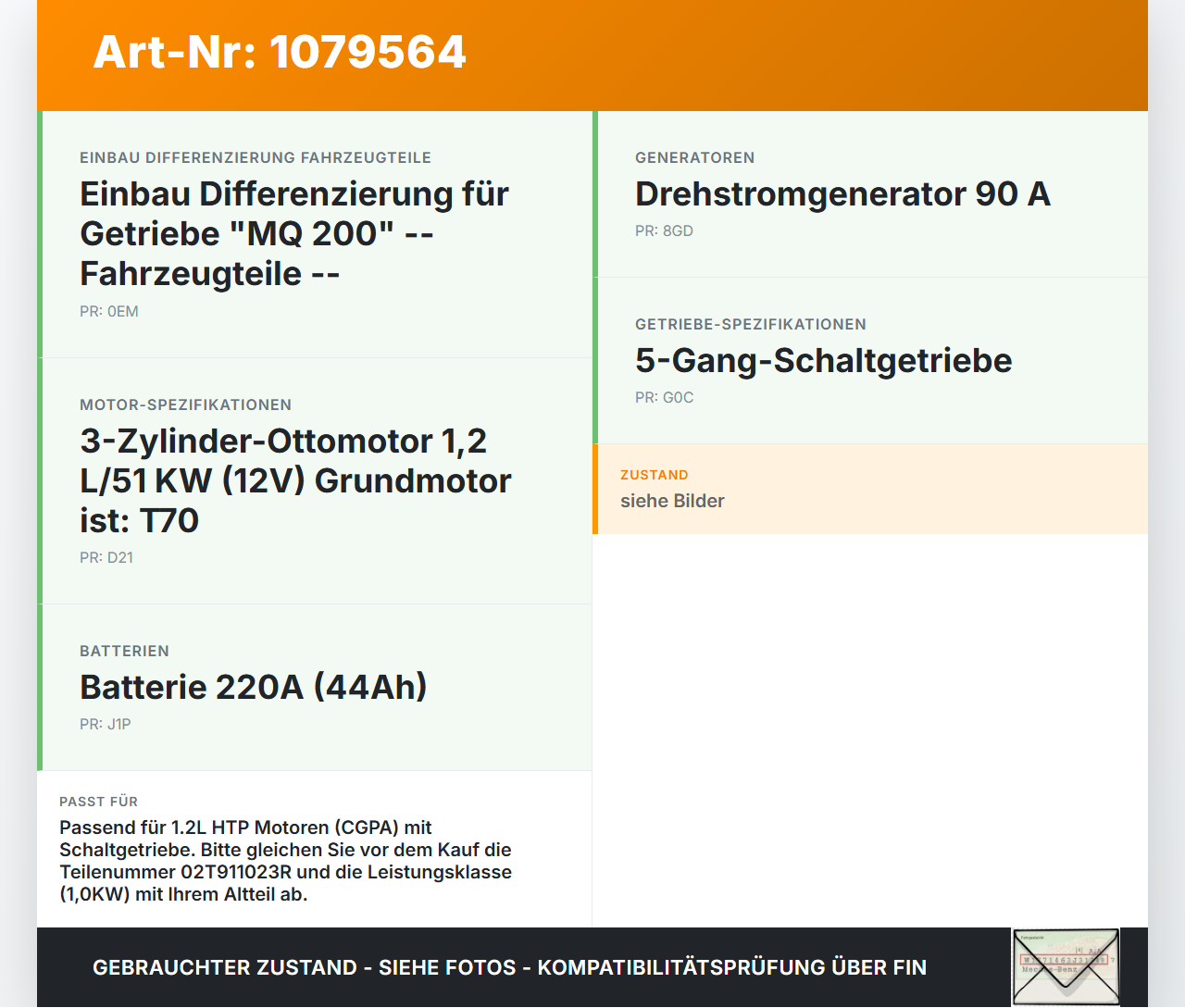 Skoda Roomster 5J 5J7 10-15 HTP 1,2 51KW Anlasser Starter Skoda Roomster 5J 5J7 10-15 09.09.2011 02T911023R gebraucht Vorschau 3