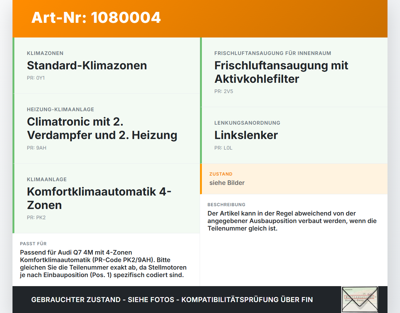 Audi Q7 4M 15-19 Luftklappenstellmotor Stellmotor Pos.1 Audi Q7 4M 15-19 19.01.2016 4M0820511A gebraucht Vorschau 3