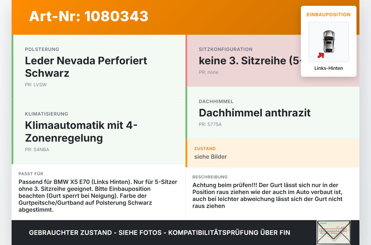 BMW X5 E70 07-10 Gurt Sicherheitsgurt Links Hinten BMW X5 E70 07-10 01.10.2008 7161059 72117161059 S371610590868... Vorschau 3